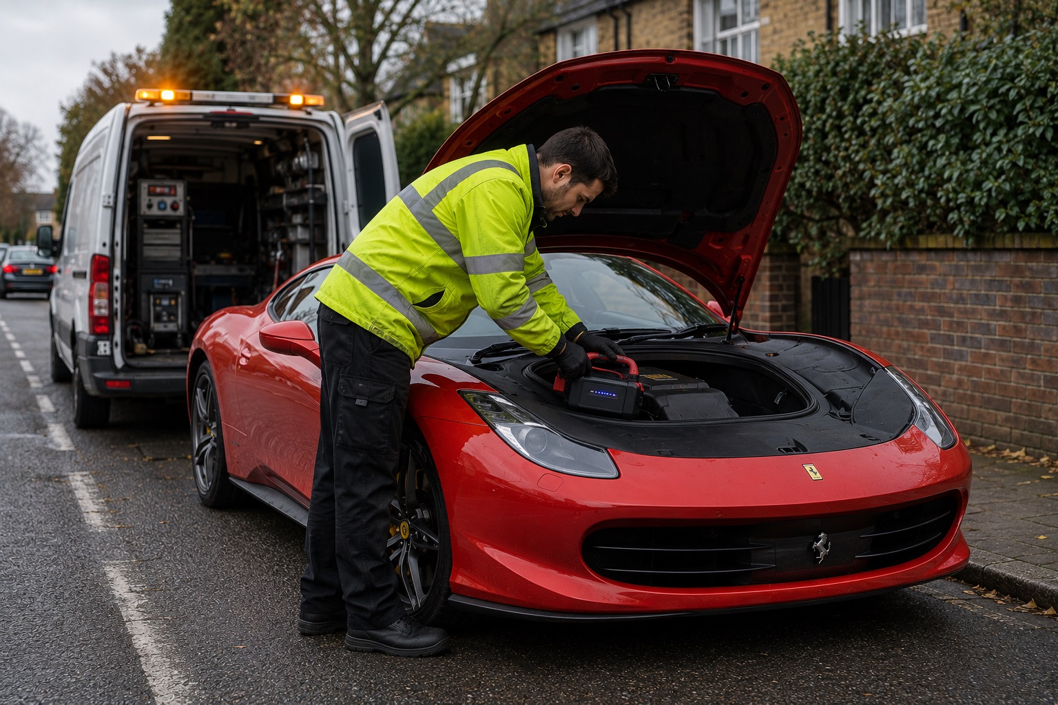 Liverpool breakdown recovery technician loading a vehicle onto a flatbed tow truck